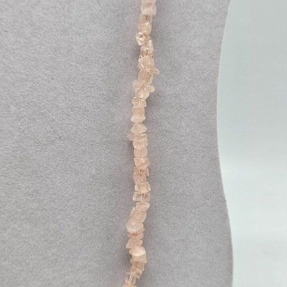 Natural Rose Quartz Chip Bead Necklace 32" With Decorative Metal Clasp - Picture 3 of 5